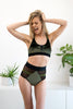 TOP KIM OLIVE GREEN VELOR WITH BLACK TRIM
