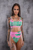 GLOW SHORTS VERSACE ROZE-GROEN MET NUDE AFWERKING