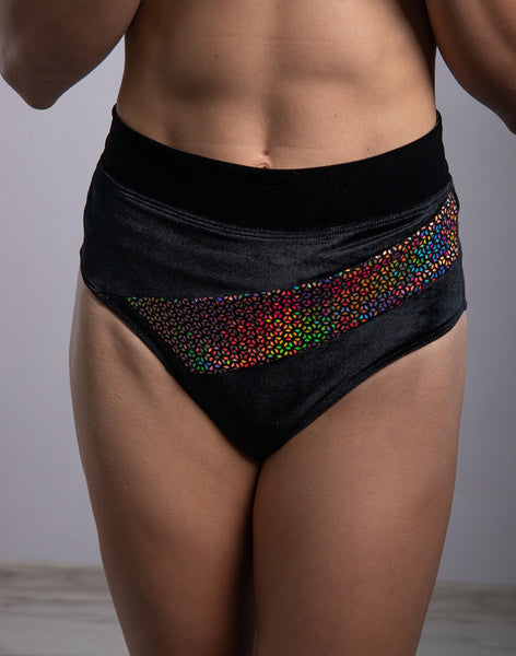 WAVE SHORTS ZWART VELOURS MET EEN MULTICEKIN INSERT