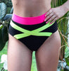 ZWARTE RAKISH SHORT MET GEEL - ROZE STREPEN