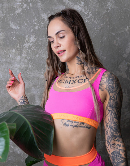 TOP BOSS MAMMA ROZE 3D NEON MET ORANJE AFWERKING