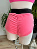 SHORT RAKISH BARBIE PINK VELVET ORANGE NEON RUBBER AND BLACK FINISH OUTLET -30%