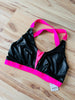 TOP KIM BLACK LEATHER PINK VELVET AND PINK RUBBER OUTLET -40%