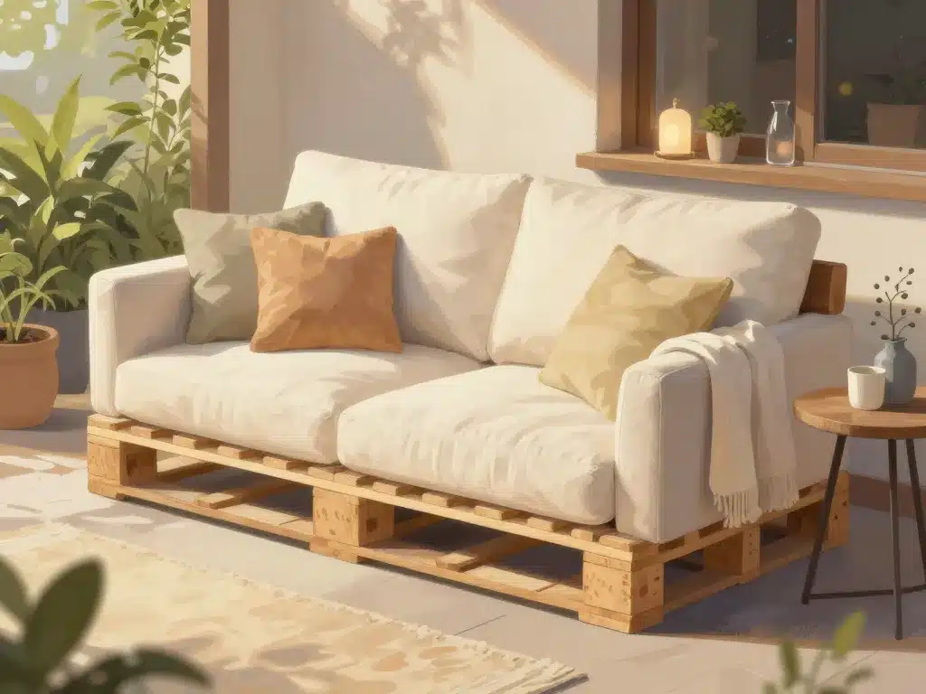 canapé palette dossier incliné décoré cosy