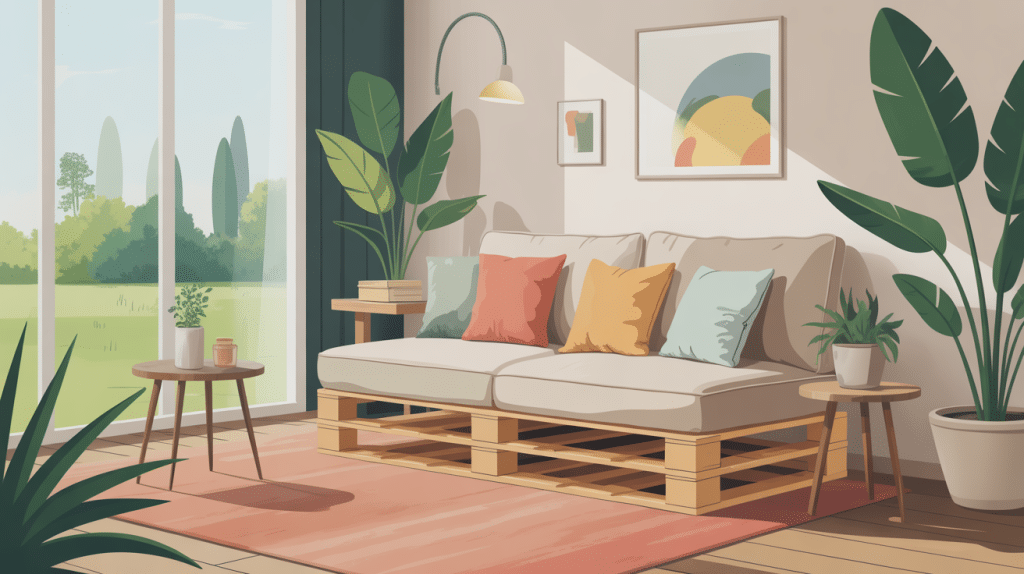 canapé palette dossier incliné illustration décorative