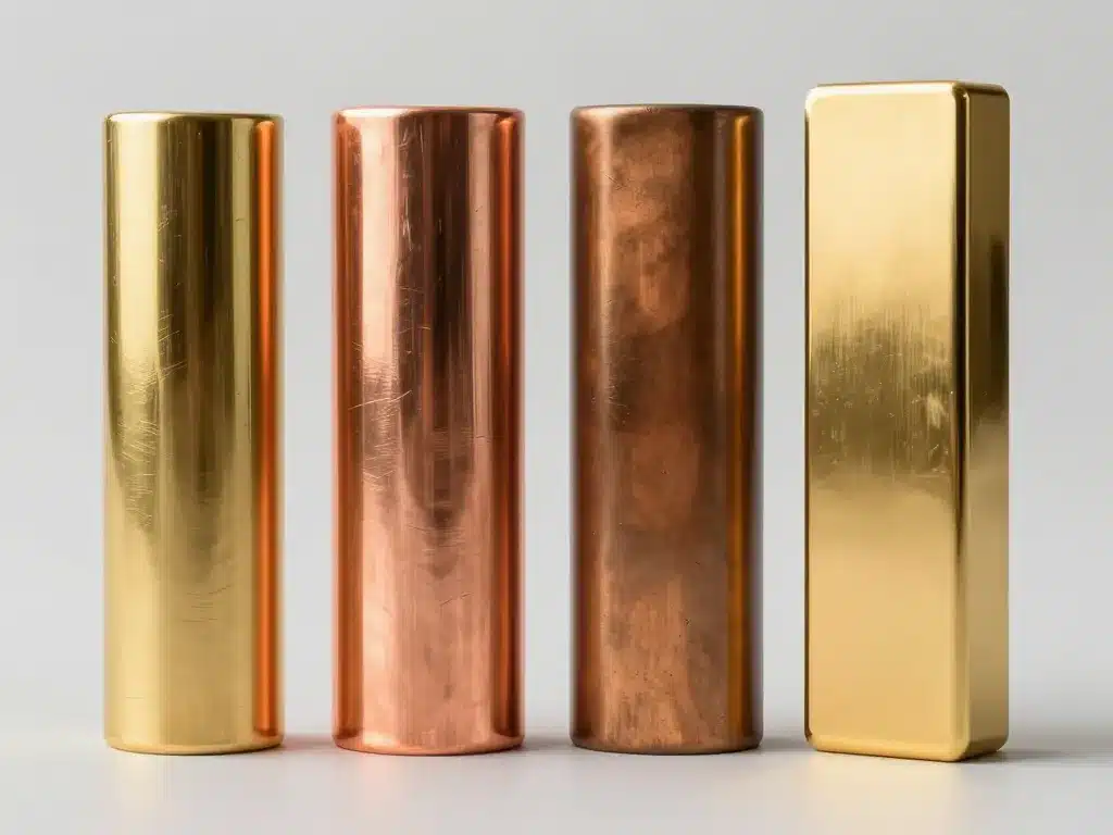 Comparaison couleur du laiton, cuivre et bronze