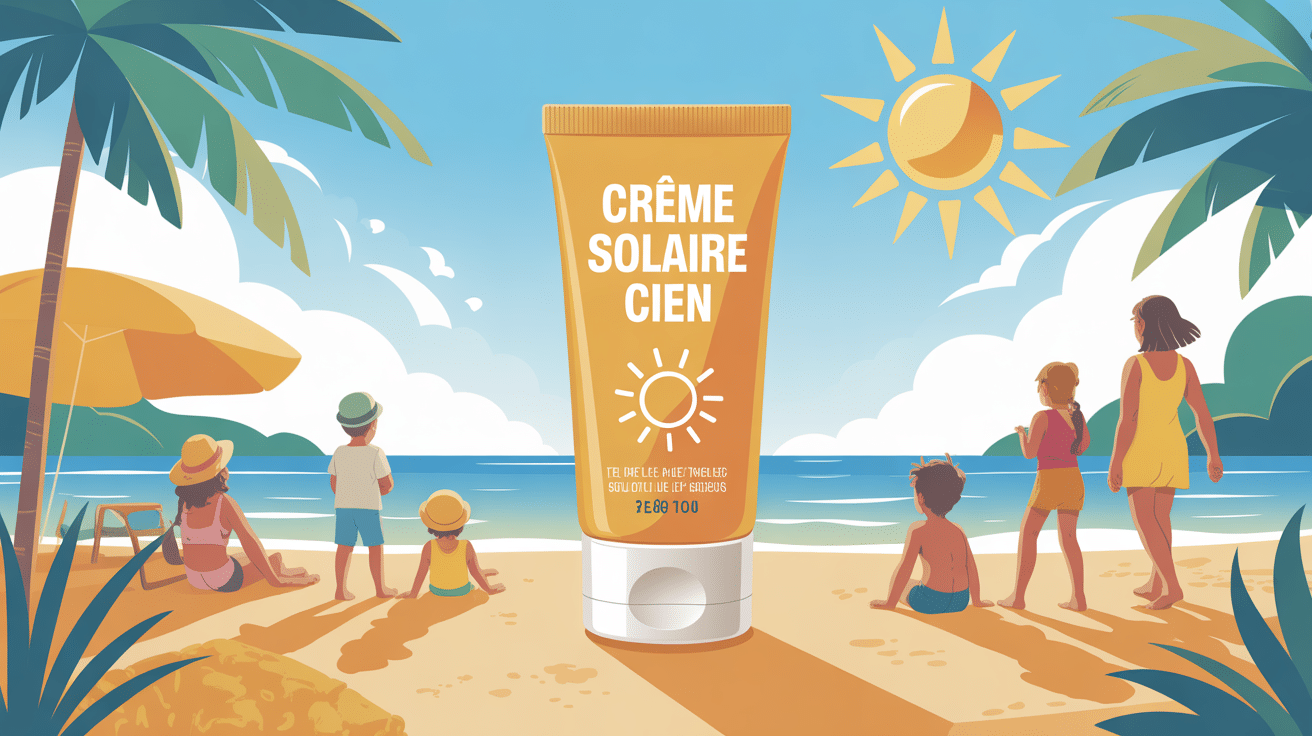 creme solaire cien avis tube plage illustration