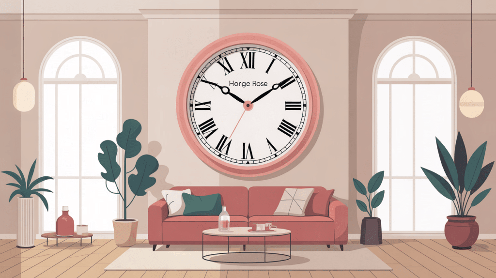 Horloge rose dans intérieur moderne lumineux