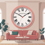Horloge rose dans intérieur moderne lumineux