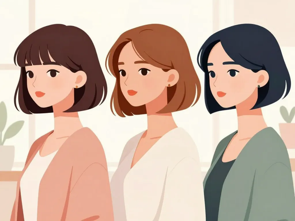 Illustration femmes coiffures mi courtes tendance