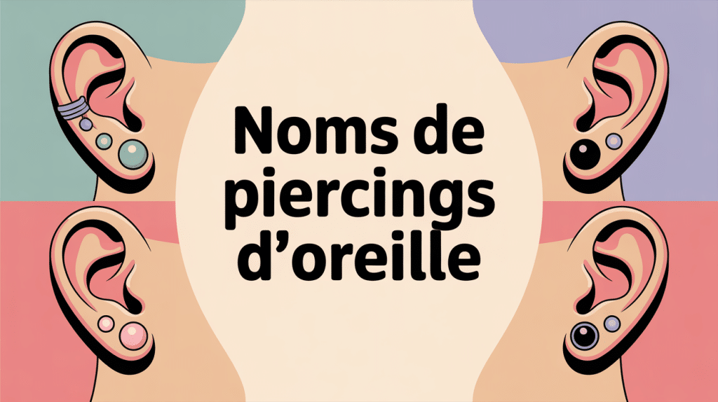 Piercing oreille nom, illustration vectorielle des différents styles