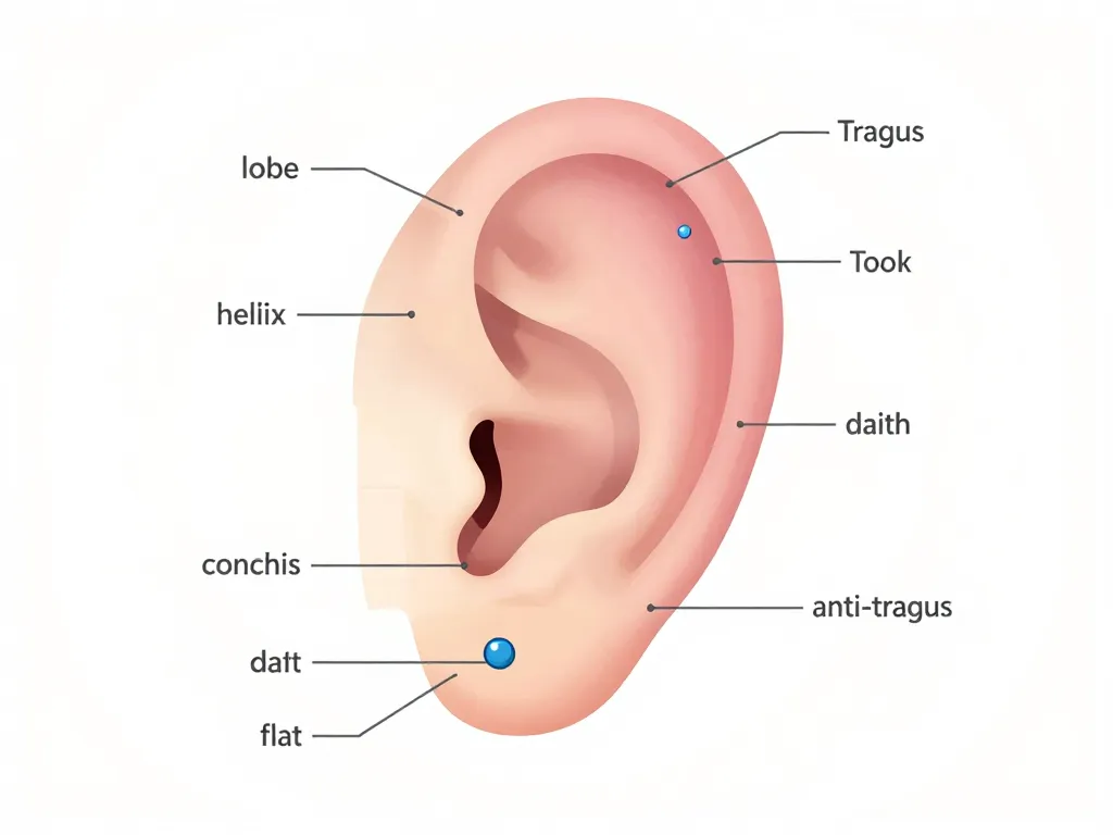 Piercing oreille nom, schéma visuel principaux types