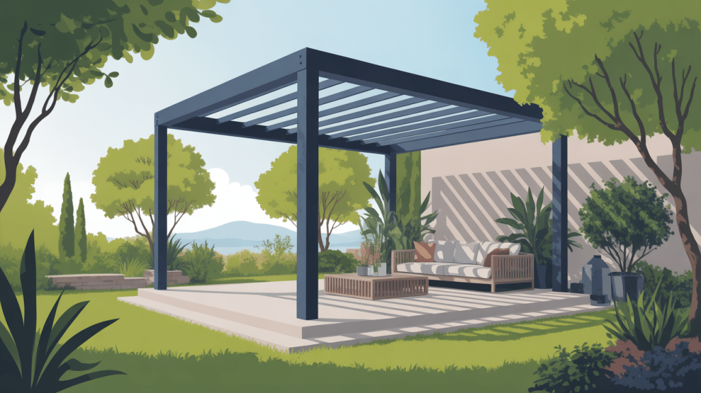 illustration toiture pergola bioclimatique jardin moderne