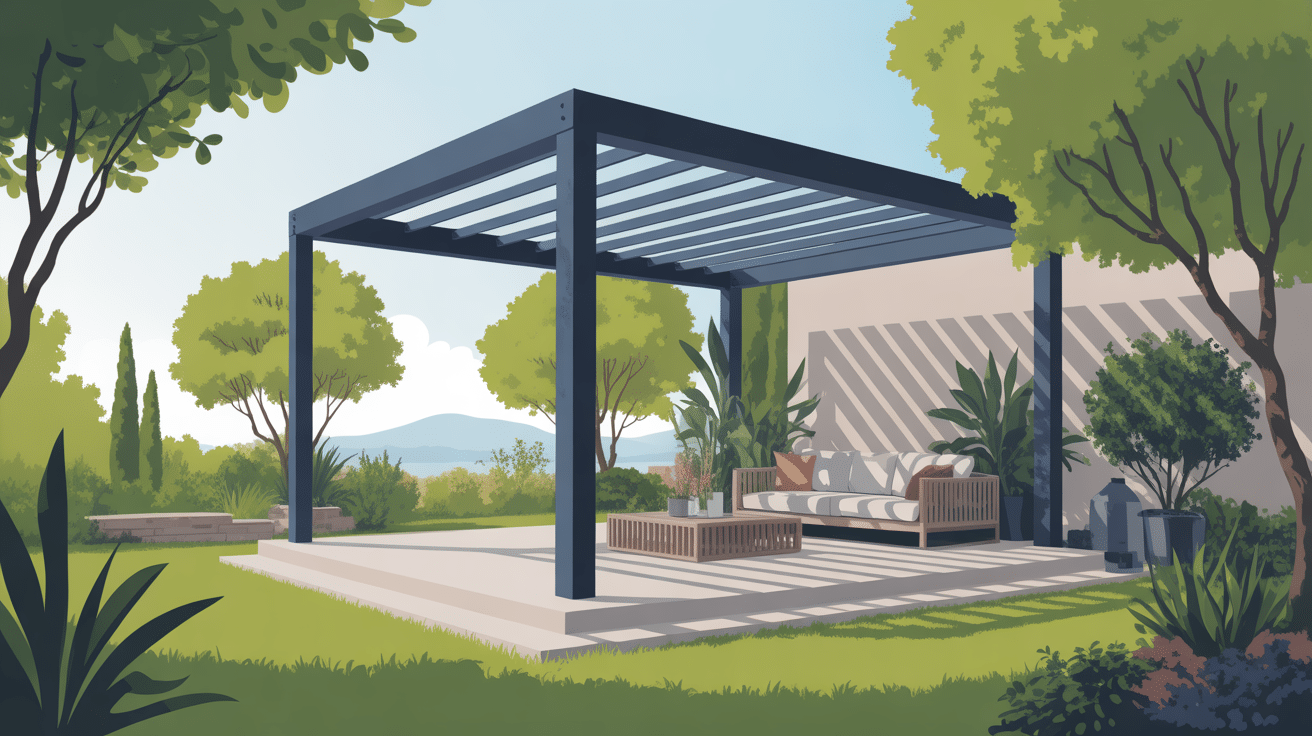 illustration toiture pergola bioclimatique jardin moderne