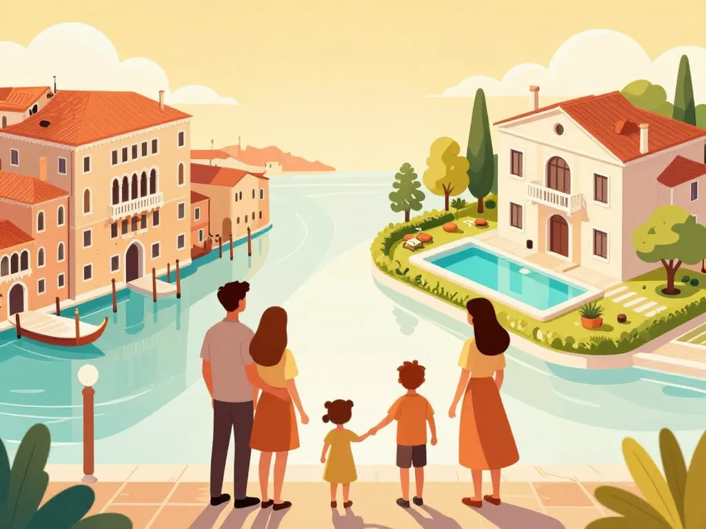 villa venezia illustration séjour famille couple amis