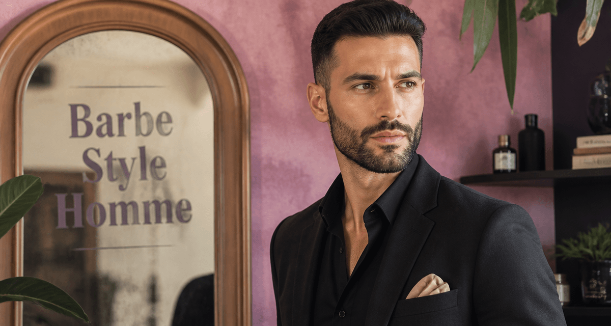 barbe style homme élégant fond rose violet