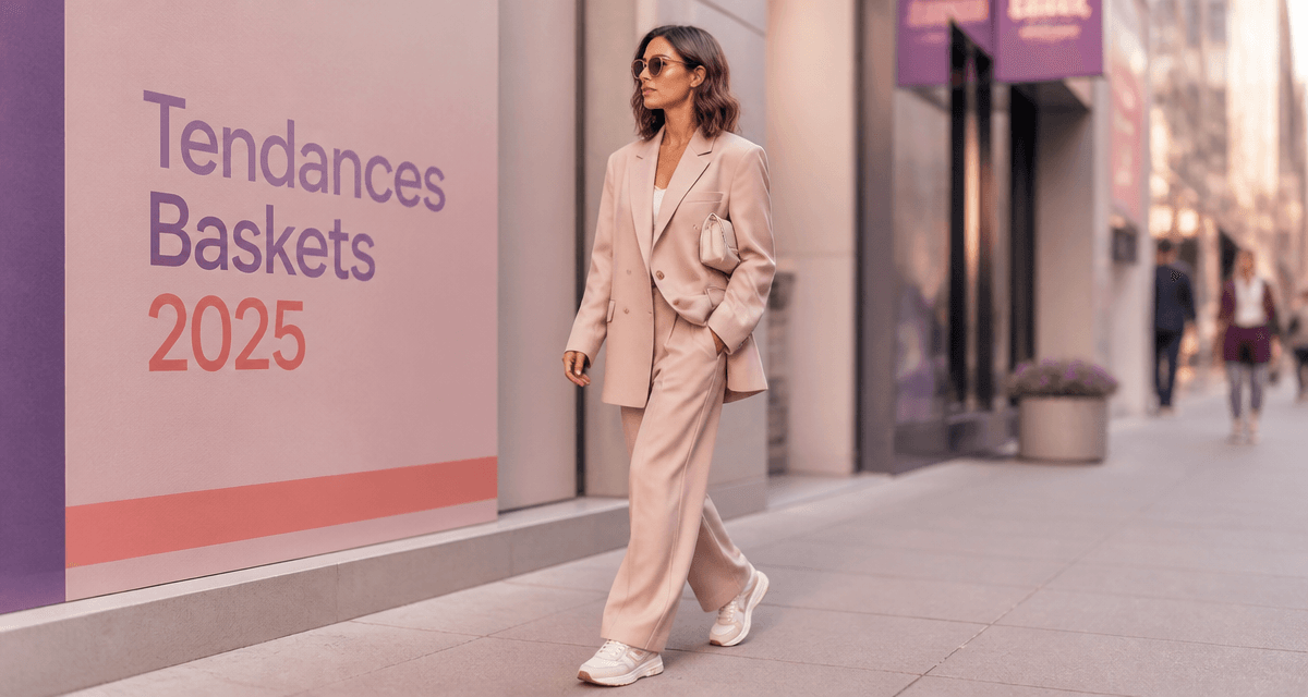 Basket blanche femme tendance 2025 sur trottoir urbain