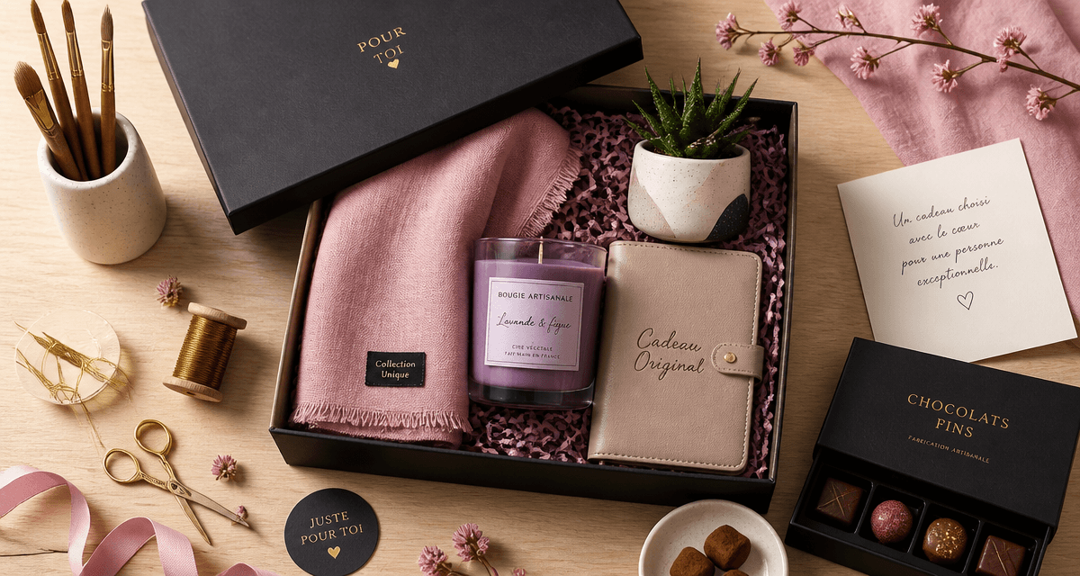cadeaux femme originaux coffret cadeau flat lay