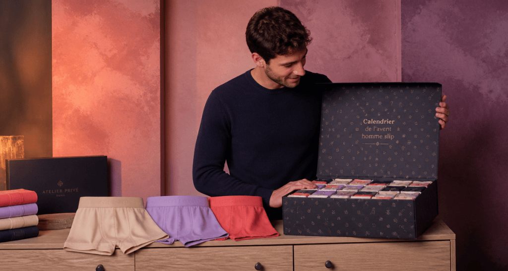 calendrier de l'avent homme slip avec slips et boxers sur commode