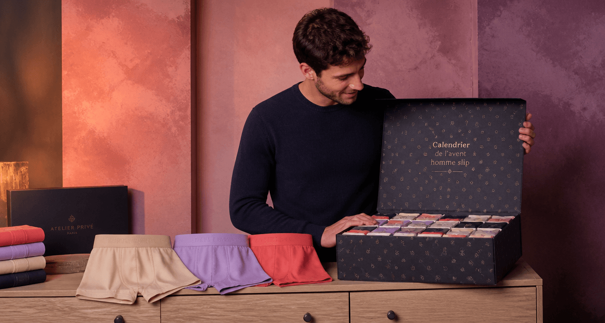 calendrier de l'avent homme slip avec slips et boxers sur commode