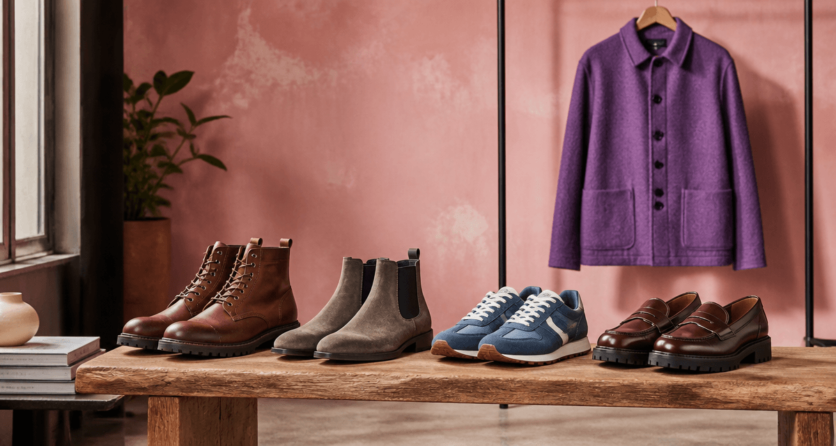 chaussure homme tendance 2025 alignées sur banc