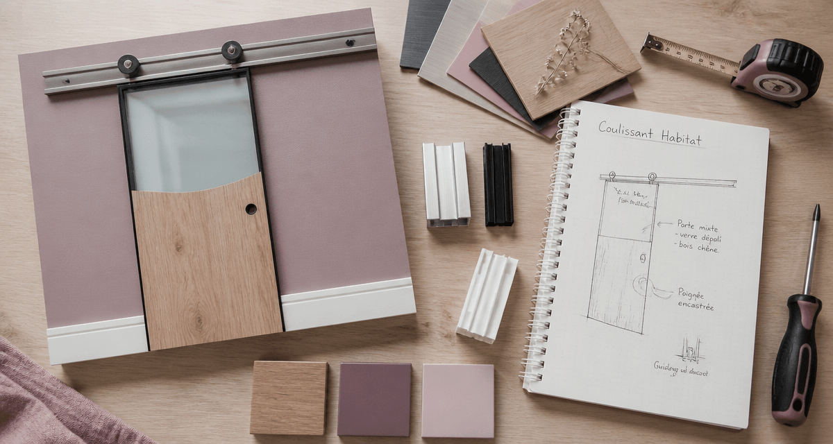 Coulissant habitat flat lay matériaux et mini porte