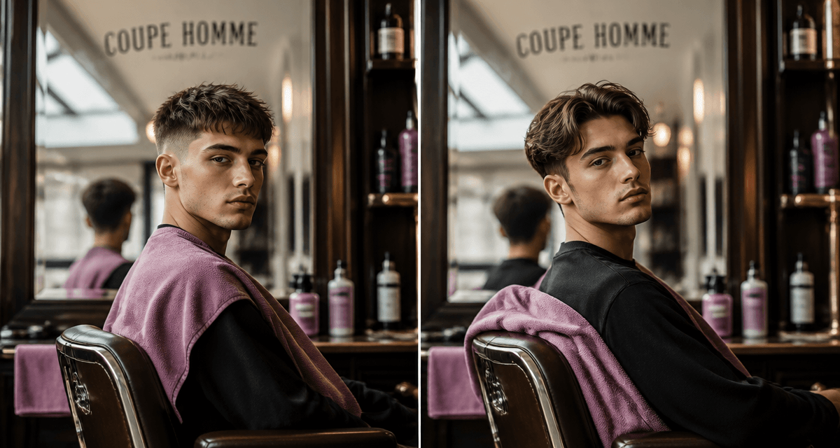 Coupe homme tendance dans salon de barbier chic