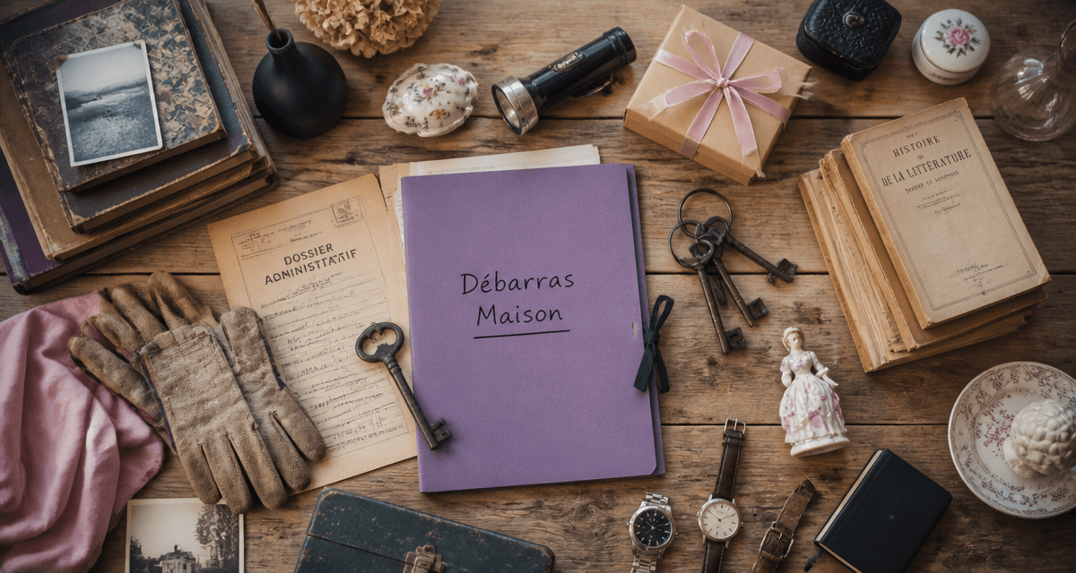 debarras maison objets sur table vue flat-lay