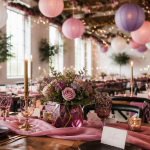 decos de mariage tables roses et violettes