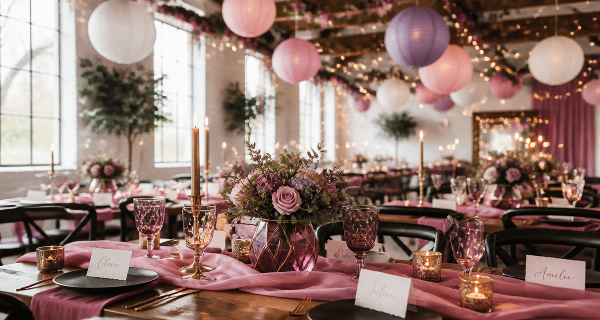 decos de mariage tables roses et violettes