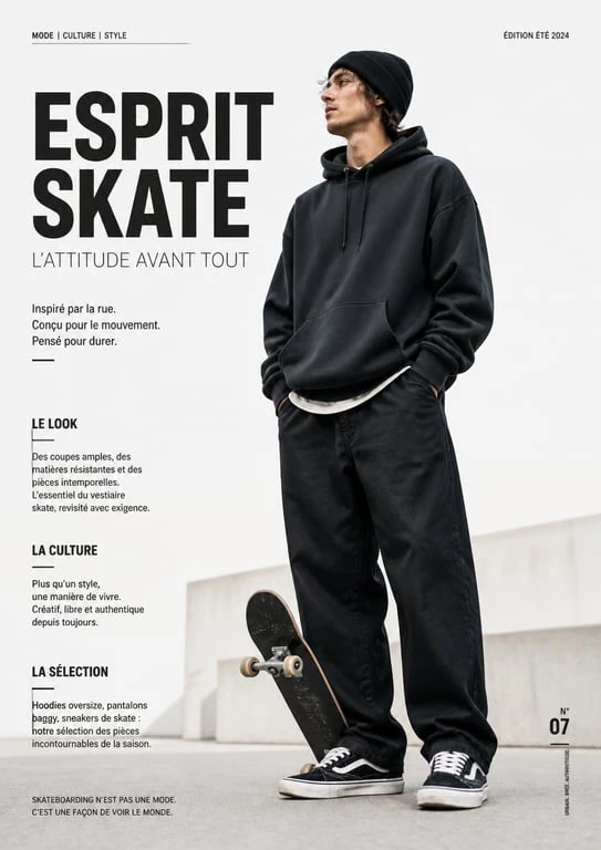 Homme portant une tenue de style skateur avec un sweat oversize et un pantalon baggy pour un look urbain authentique.