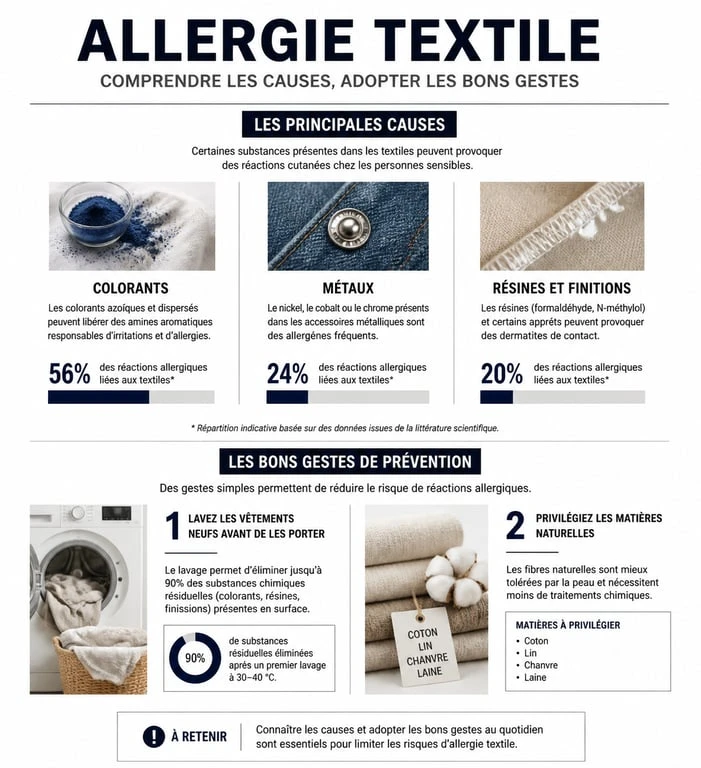Infographie sur la prévention des allergies aux vêtements et textiles