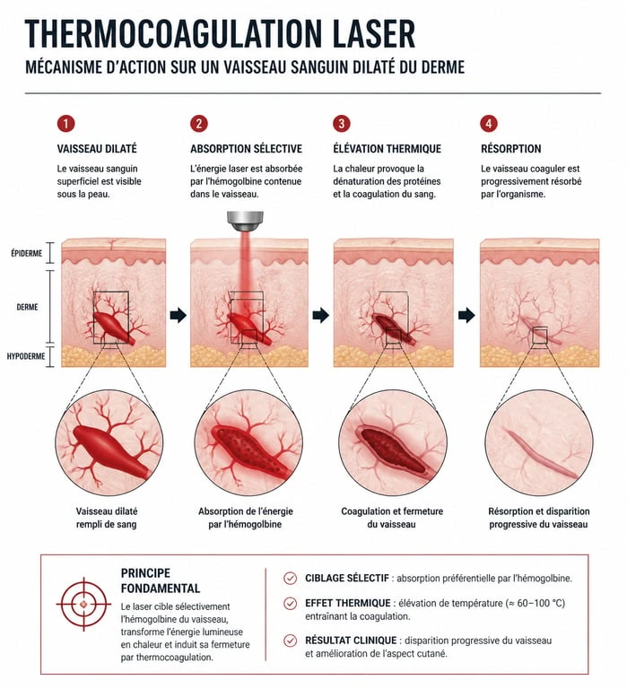 Schéma du fonctionnement du laser vasculaire sur la couperose