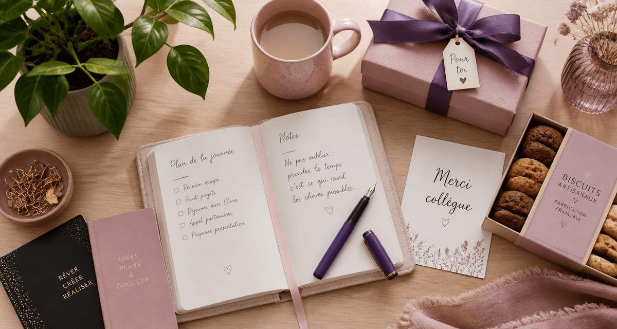 idée cadeau collègue femme bureau flat lay