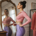mensurations ideales femme 1m70 devant miroir avec metre