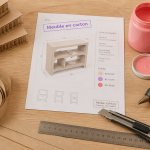 meuble en carton fabrication outils sur table