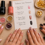 Modèle vernis semi permanent baby boomer, french doré, chrome, mat