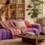 Mon amenagement maison salon moderne avec canapé violet et déco élégante