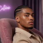 nattes collees homme sur fauteuil rose