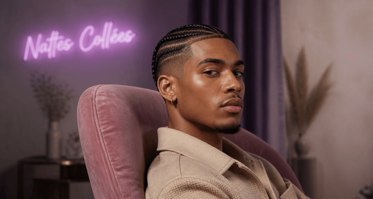 nattes collees homme sur fauteuil rose