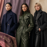 Cinq manteaux couleurs mode hiver 2025 sur mannequins