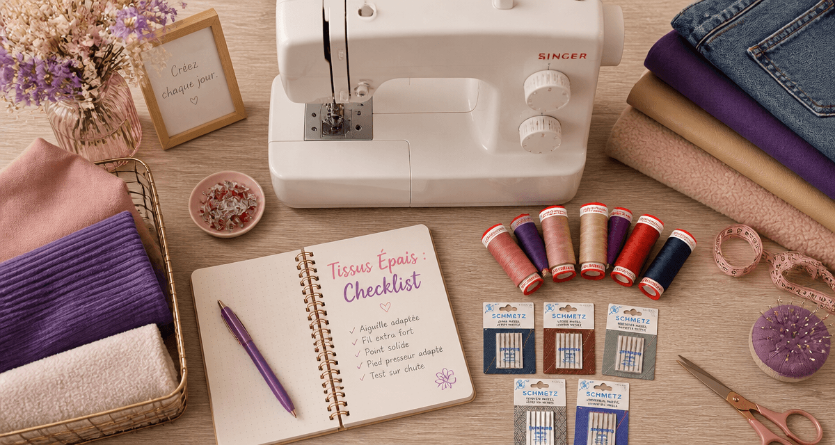 quelle machine à coudre choisir pour tissus épais vue flat lay