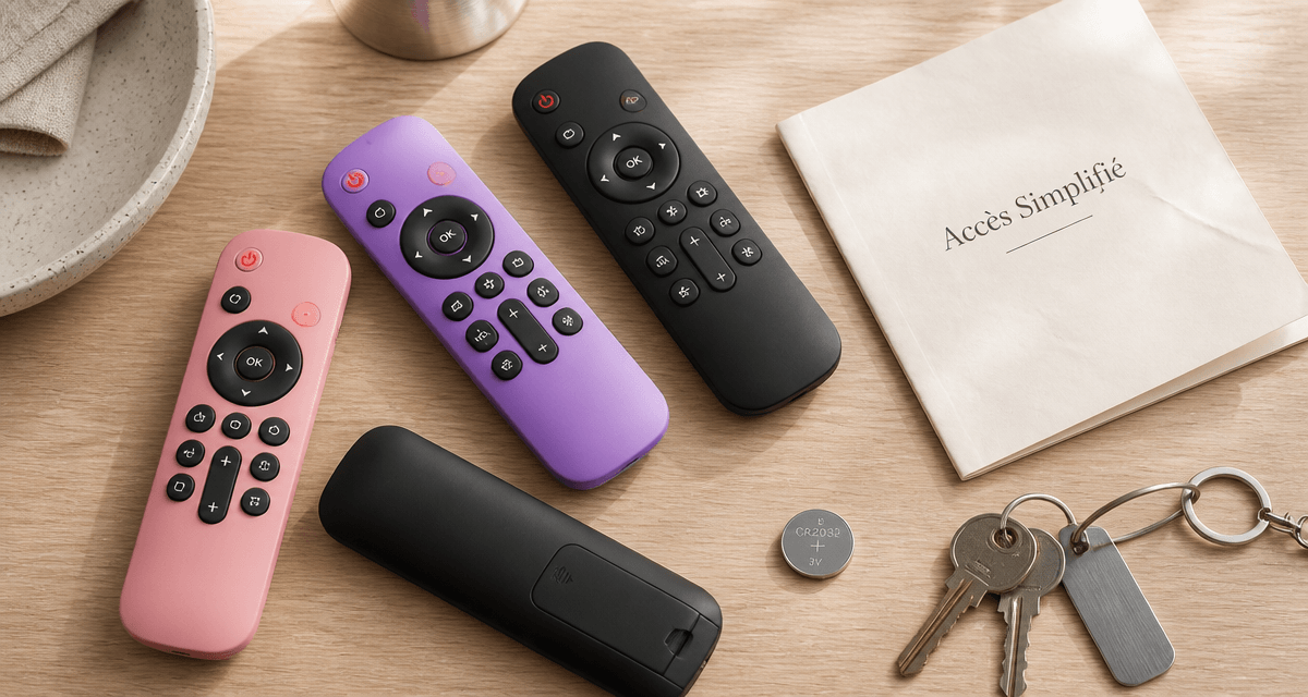 Télécommande universelle portail posée sur table avec accessoires