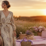 Tenue champetre femme robe lin fleurs