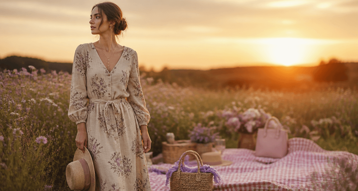 Tenue champetre femme robe lin fleurs