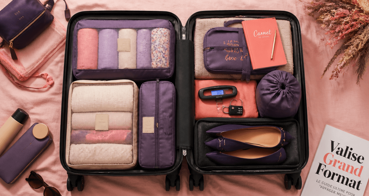valise grand format ouverte et organisée