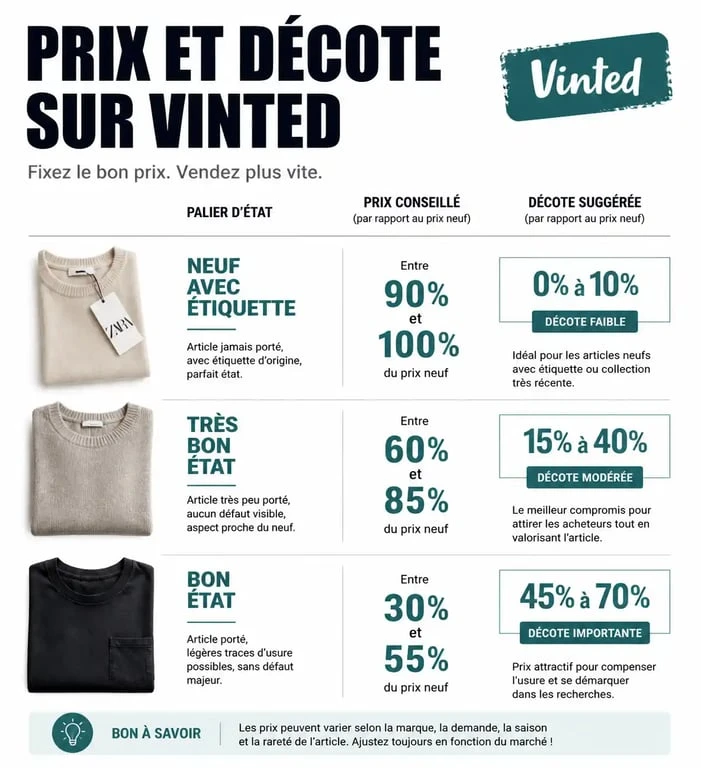 Infographie sur les conseils de prix pour bien vendre sur Vinted