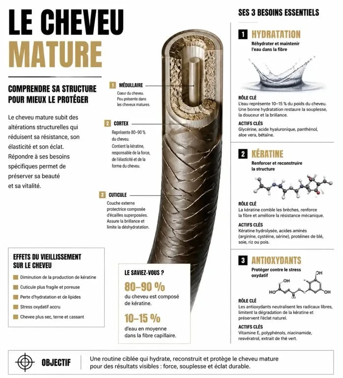 Infographie sur les besoins des cheveux matures et le meilleur shampoing pour les soins capillaires