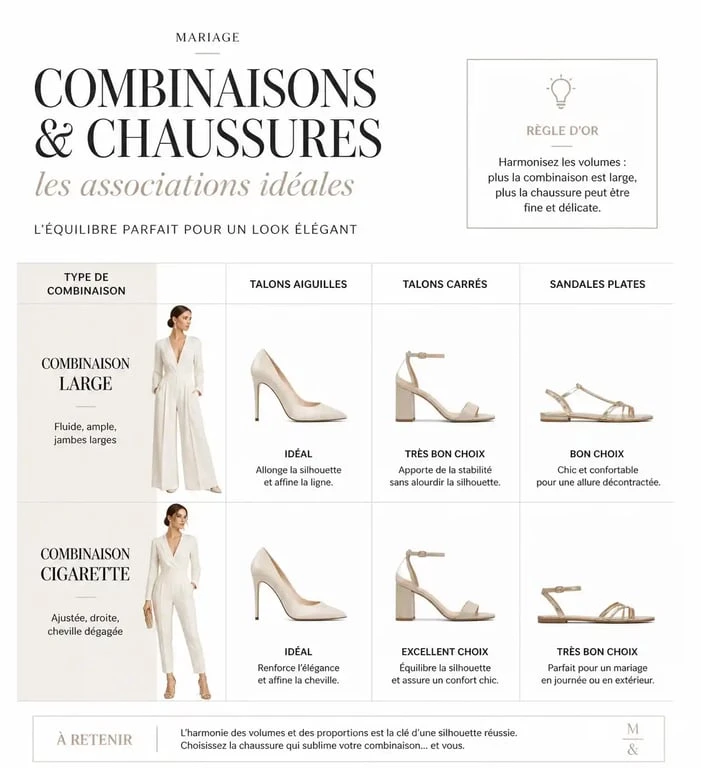 Infographie des meilleures chaussures à porter avec une combinaison pour un mariage