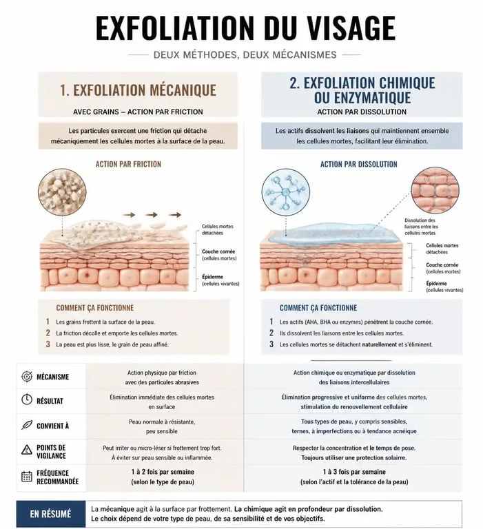 Comparatif des méthodes d'exfoliation : mécanique vs chimique pour trouver le meilleur gommage visage